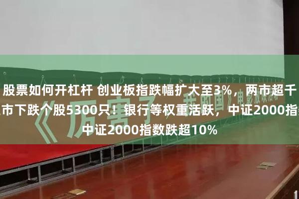 股票如何开杠杆 创业板指跌幅扩大至3%，两市超千股跌停，三市下跌个股5300只！银行等权重活跃，中证2000指数跌超10%